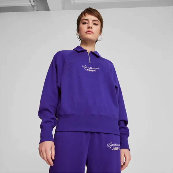 Hanorac pentru femei Puma Classics+ Half Zip Polo Crew Toamnă - iarnă / Violet photo 3
