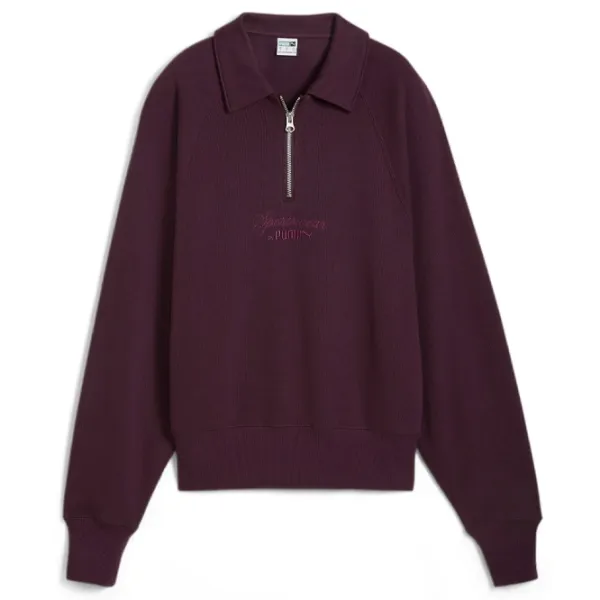 Hanorac pentru femei Puma Classics+ Half Zip Polo Crew Toamnă - iarnă / Bordo photo 1