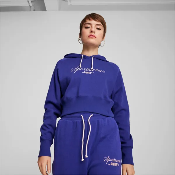 Толстовка для женщин Puma Classics+ Relaxed Cropped Hoodie Всесезонные / Синий photo 3