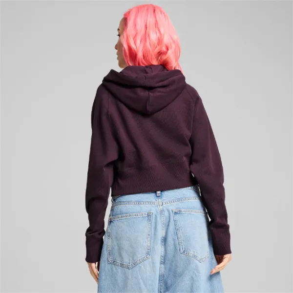 Hanorac pentru femei Puma Classics+ Relaxed Cropped Hoodie All-season / Bordo photo 4