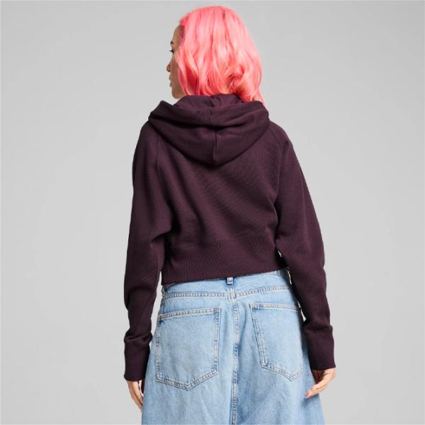 Hanorac pentru femei Puma Classics+ Relaxed Cropped Hoodie All-season / Bordo photo 4