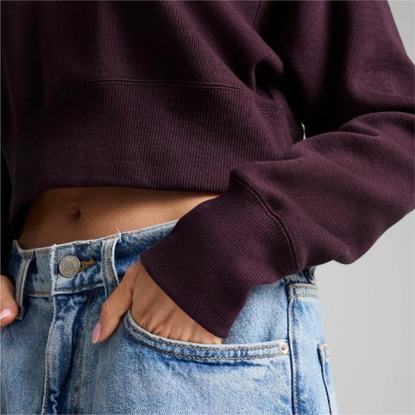 Hanorac pentru femei Puma Classics+ Relaxed Cropped Hoodie All-season / Bordo photo 5
