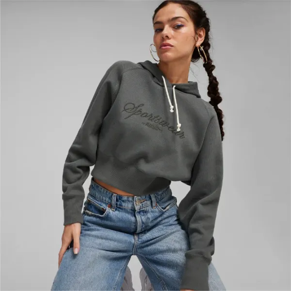 Hanorac pentru femei Puma Classics+ Relaxed Cropped Hoodie All-season / Gray photo 2