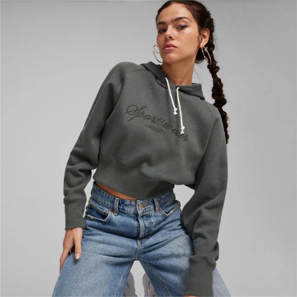 Hanorac pentru femei Puma Classics+ Relaxed Cropped Hoodie All-season / Gray photo 2