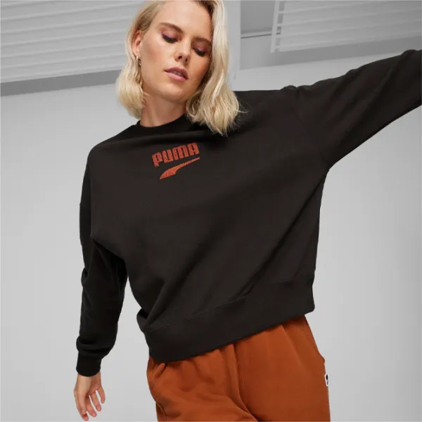 Hanorac pentru femei Puma Downtown Oversized Crew Tr All-season / Black photo 2