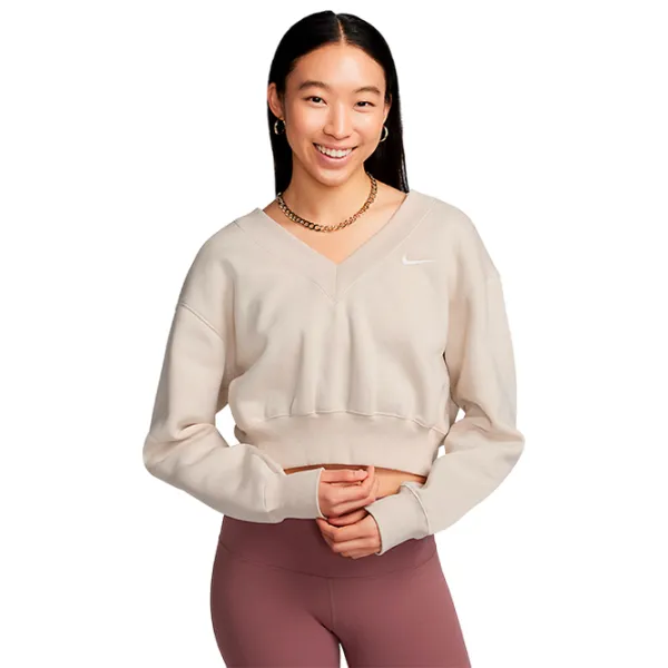 Hanorac pentru femei Nike W Nsw Phnx Flc Crop Vneck All-season / Beige photo 1