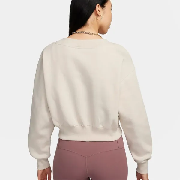 Hanorac pentru femei Nike W Nsw Phnx Flc Crop Vneck All-season / Beige photo 2