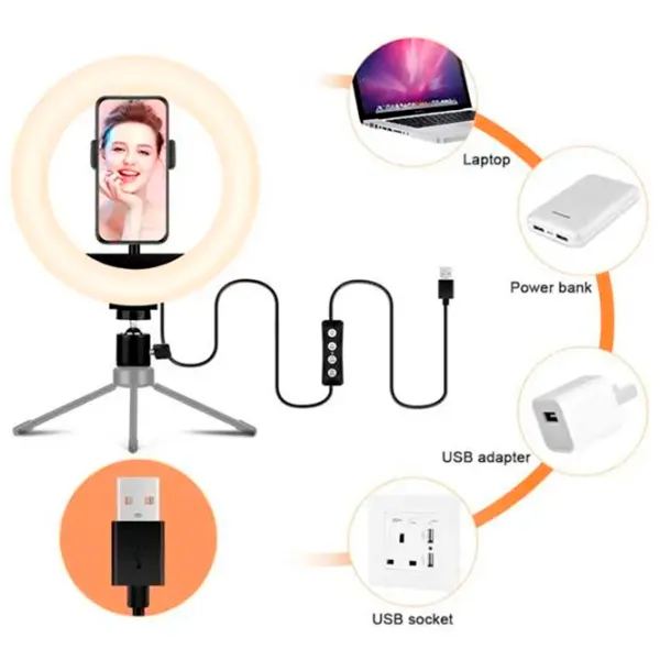Штатив с круглой лампой Selfie Ring Light M20 200 мм Черный photo 11