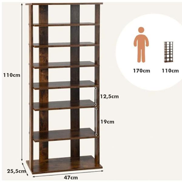 Стеллаж для обуви Costway JZ10125CF (Rustic Brown)  110 x 47 x 25.5см /Brown /Коричневый photo 4