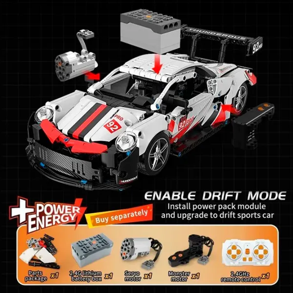 Constructor cu telecomandă KeeYee Porsche 911 RSR Mașină/ White photo 5