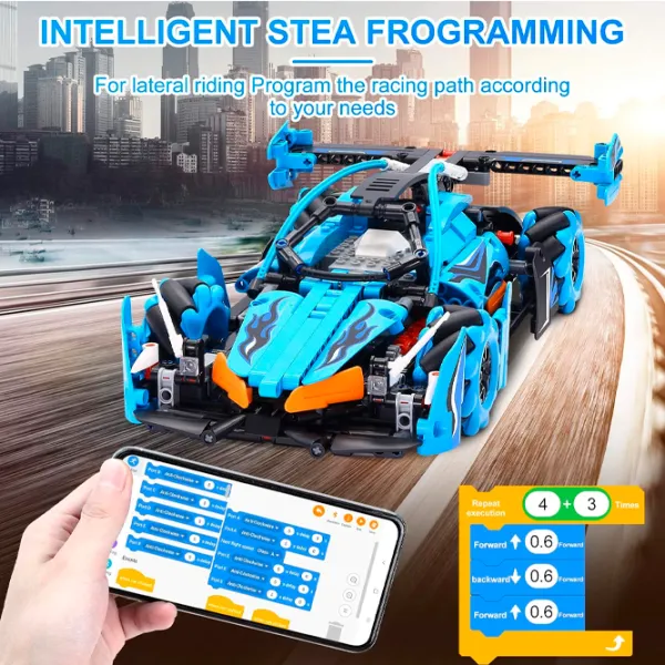 Constructor cu telecomandă KeeYee Universal Mecanum Mașină/ Blue photo 3