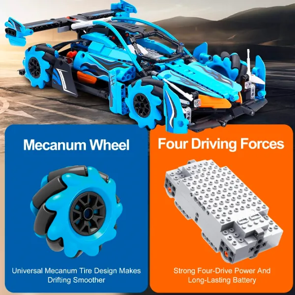 Constructor cu telecomandă KeeYee Universal Mecanum Mașină/ Blue photo 5