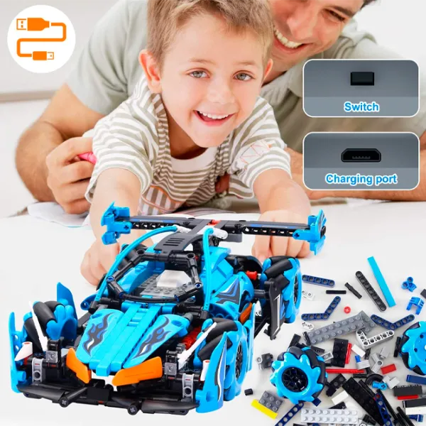 Constructor cu telecomandă KeeYee Universal Mecanum Mașină/ Blue photo 6