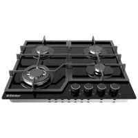 Plită încorporabilă pe gaz Backer RIKI 6004 Turbo Sticlă călită / Black photo 2