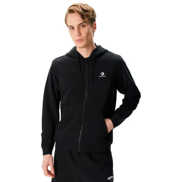 Hanorac pentru bărbați Converse Go-To Embroidered Star Chevron Standard Fit Full-Zip  Drept / Black photo 1 Hanorac pentru bărbați Converse Go-To Embroidered Star Chevron Standard Fit Full-Zip  Drept / Black photo 1