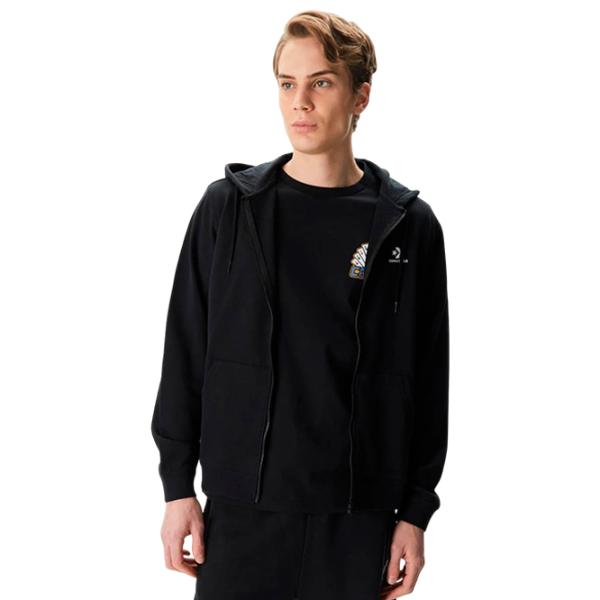 Hanorac pentru bărbați Converse Go-To Embroidered Star Chevron Standard Fit Full-Zip  Drept / Black photo 2 Hanorac pentru bărbați Converse Go-To Embroidered Star Chevron Standard Fit Full-Zip  Drept / Black photo 2