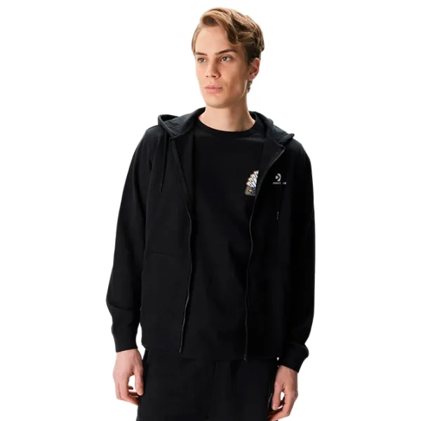 Hanorac pentru bărbați Converse Go-To Embroidered Star Chevron Standard Fit Full-Zip  Drept / Black photo 3 Hanorac pentru bărbați Converse Go-To Embroidered Star Chevron Standard Fit Full-Zip  Drept / Black photo 3