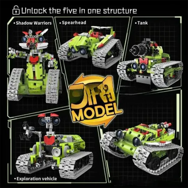 Constructor cu telecomandă KeeYee Robot - Tank Robot/ Green photo 3