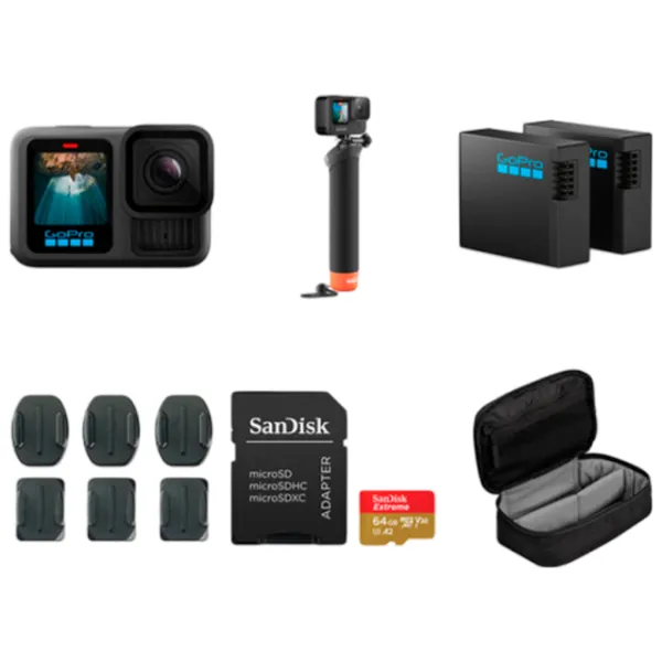 Cameră action GoPro Hero 13 + Accessories Bundle (Сard 64GB+Handler+Battery) 27.6 MP / 1900 mAh / Black photo 5
