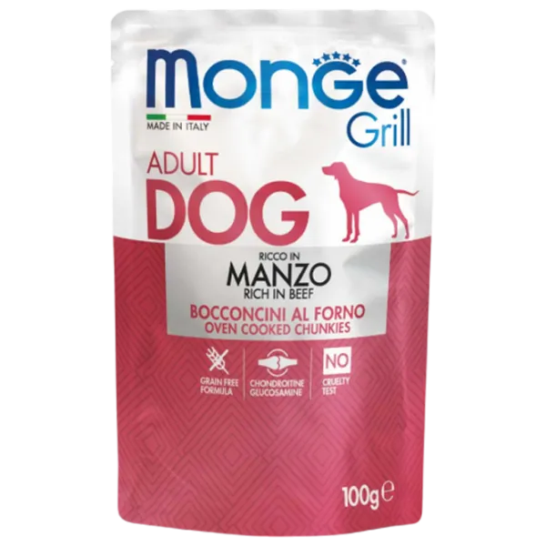 Корм для собак влажный Monge Grill Pouch M01315 0.1 кг / Говядина photo 1 Корм для собак влажный Monge Grill Pouch M01315 0.1 кг / Говядина photo 1