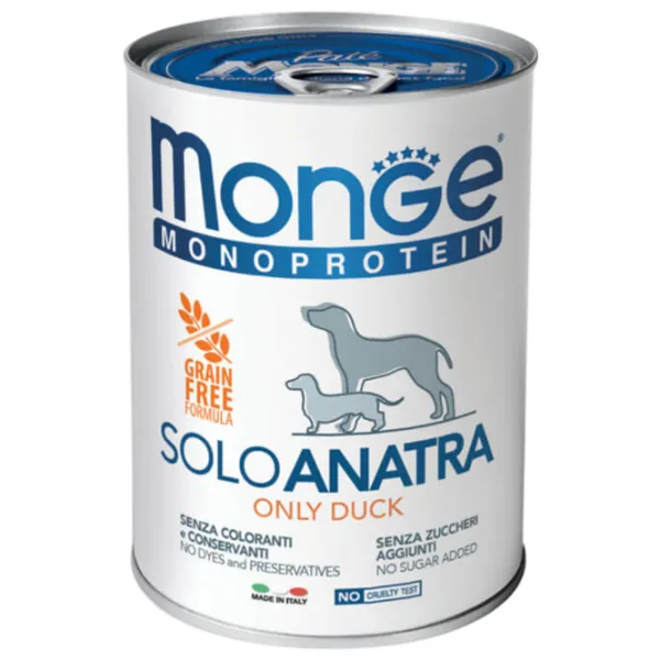Hrană pentru câini umedă Monge Solo Pate M01443 0.4 kg / Rață photo 1 Hrană pentru câini umedă Monge Solo Pate M01443 0.4 kg / Rață photo 1