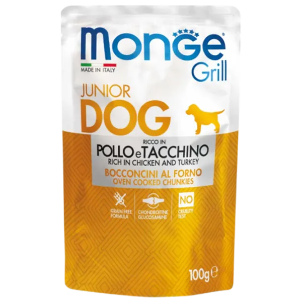 Hrană pentru câini umedă Monge Grill Pouch Junior M01317 0.1 kg / Curcan photo 1 Hrană pentru câini umedă Monge Grill Pouch Junior M01317 0.1 kg / Curcan photo 1