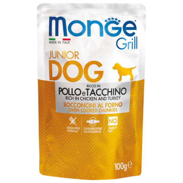 Hrană pentru câini umedă Monge Grill Pouch Junior M01317 0.1 kg / Curcan photo 1 Hrană pentru câini umedă Monge Grill Pouch Junior M01317 0.1 kg / Curcan photo 1