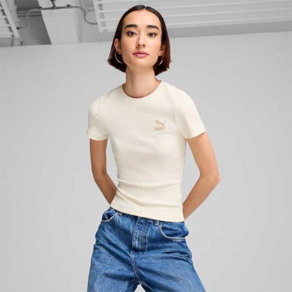 Футболка для женщин Puma Classics Ribbed Slim Tee 100% хлопок / Белый photo 4
