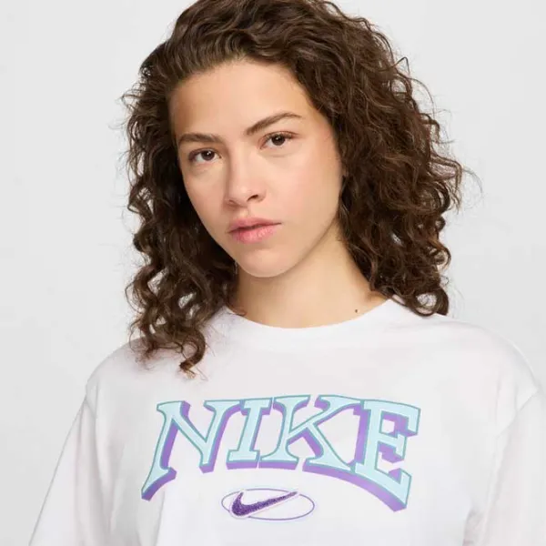 Tricou pentru femei Nike Nsw Short-Sleeve Cropped Varsity  / White photo 4
