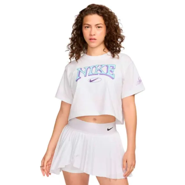 Tricou pentru femei Nike Nsw Short-Sleeve Cropped Varsity  / White photo 1