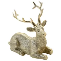 Figurină de gradină Gold Cerb așezat Ceramică / Gold