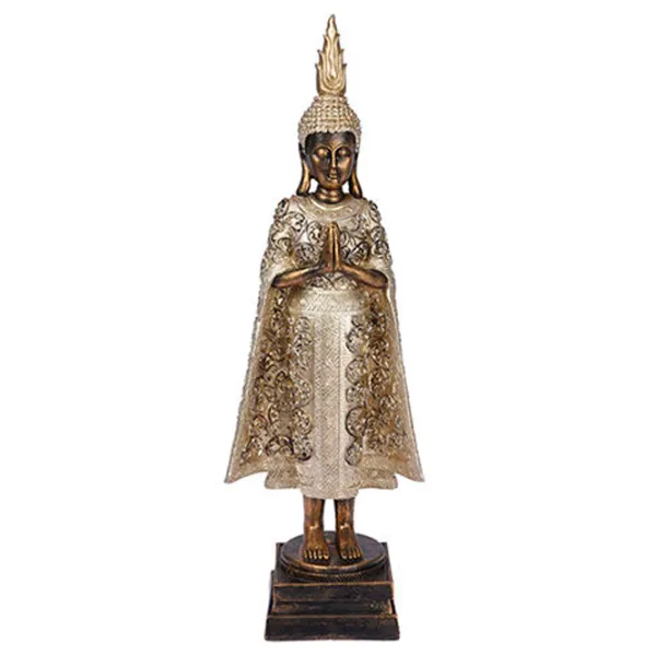 Figurină de gradină H&S Buddha stând într-o mantie Piatră artificială / Gold photo 1