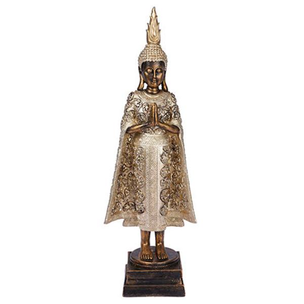 Figurină de gradină H&S Buddha stând într-o mantie Piatră artificială / Gold photo 1