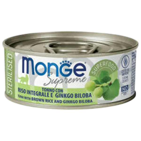 Корм для кошек влажный Monge Supreme M00787 0.08 кг / Тунец, коричневый рис, гинкго билоба photo 1