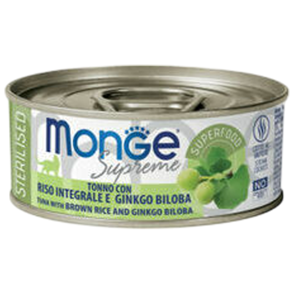 Корм для кошек влажный Monge Supreme M00787 0.08 кг / Тунец, коричневый рис, гинкго билоба photo 1