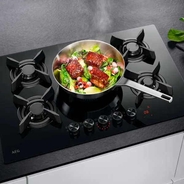 Plită încorporabilă pe gaz AEG HKB75453NB Sticlă călită / Black photo 6