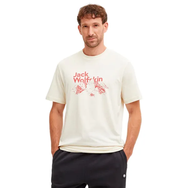 Tricou pentru bărbați Jack Wolfskin Bergblick T M 100% bumbac / Beige photo 2