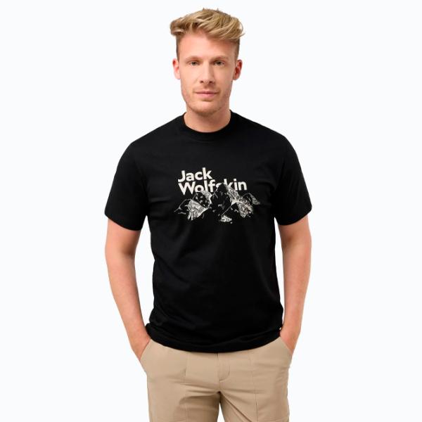 Tricou pentru bărbați Jack Wolfskin Bergblick T M 100% bumbac / Black photo 3
