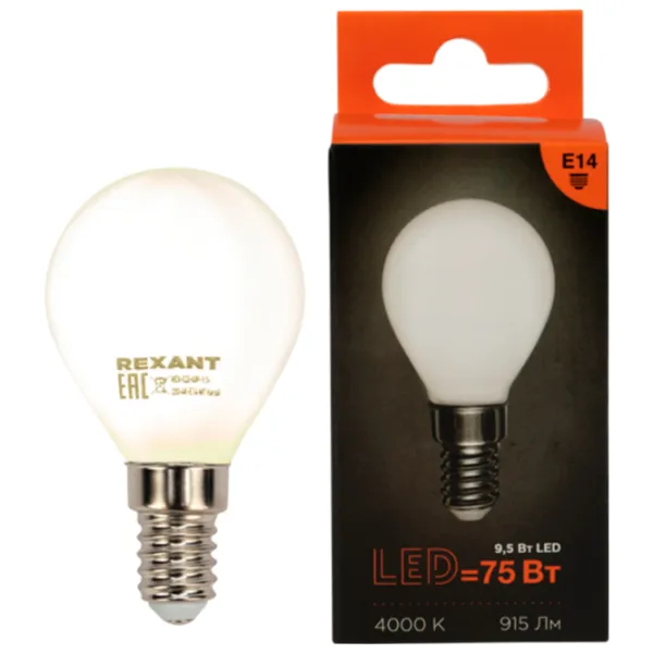 Bec LED cu filament Rexant GL45 604-134 E14 / 9.5 W / 4000 K / 915lm / White photo 3 Bec LED cu filament Rexant GL45 604-134 E14 / 9.5 W / 4000 K / 915lm / White photo 3