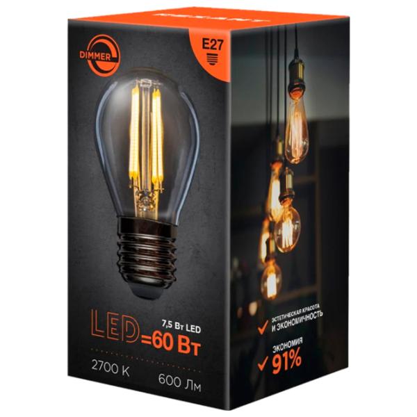 Bec LED cu filament Rexant GL45 604-127 E27 / 7.5 W / 2700 K / 600lm / White photo 2
