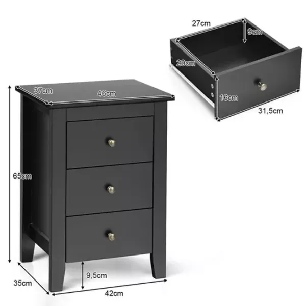 Noptiere Costway HW61313BK  65 x 42 x 35 / PAL / Black photo 2