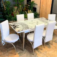 Обеденные стол со стульями Fabulous 0667 () Прямоугольная / Стекло / Белый