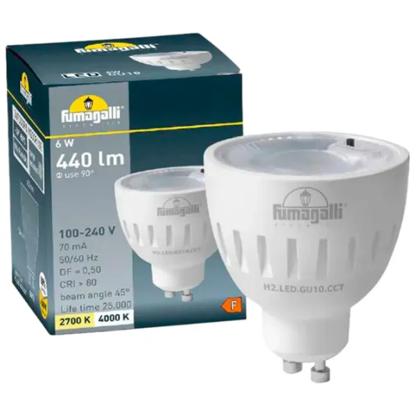 Лампочка светодиодная Fumagalli H2LEDGU10CCT  GU10 / 6 Вт / 2700 K / 600лм / White photo 4 Лампочка светодиодная Fumagalli H2LEDGU10CCT  GU10 / 6 Вт / 2700 K / 600лм / White photo 4