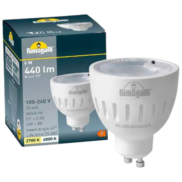 Лампочка светодиодная Fumagalli H2LEDGU10CCT  GU10 / 6 Вт / 2700 K / 600лм / White photo 4 Лампочка светодиодная Fumagalli H2LEDGU10CCT  GU10 / 6 Вт / 2700 K / 600лм / White photo 4
