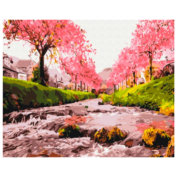 Pictură pe numere BrushMe Râu lângă copacul sakura BS25577FC 50 x 40 cm / Orizontală photo 1