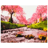 Pictură pe numere BrushMe Râu lângă copacul sakura BS25577FC 50 x 40 cm / Orizontală