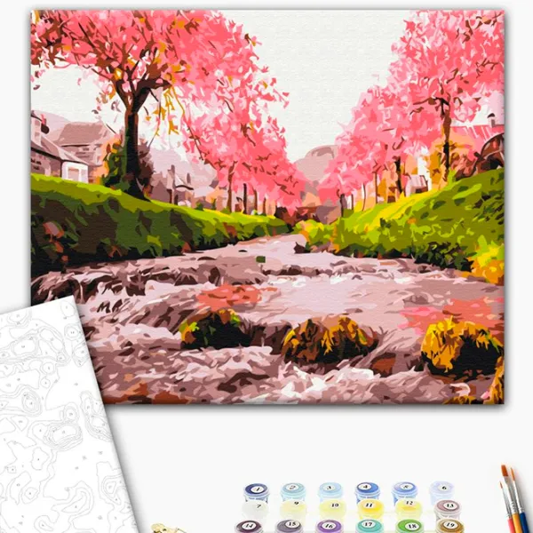 Pictură pe numere BrushMe Râu lângă copacul sakura BS25577FC 50 x 40 cm / Orizontală photo 2