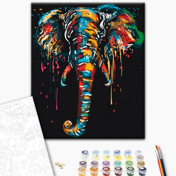 Pictură pe numere BrushMe Elefant în culori de curcubeu BS51377FC 50 x 40 cm / Verticală photo 2