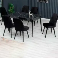 Обеденные стол со стульями Magnus Butterfly Carara () Прямоугольная / МДФ / Черный