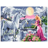 Картина по номерам BrushMe Принцесса и единороги BS25996 50 x 40 см / Горизонтальная